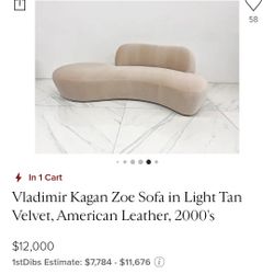 Vladimir Kagan Zoe Sofa in Light  Beige, American Leather, 2000's