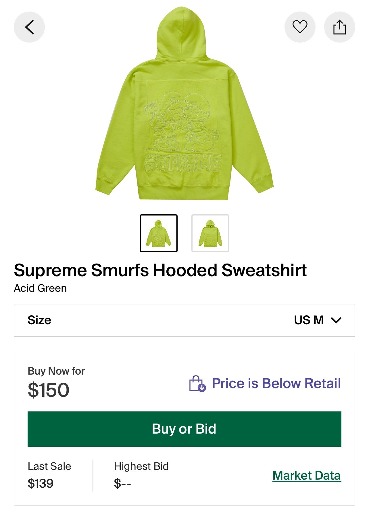 Supreme Smurfs Hoodie FW20 Size S Oversized