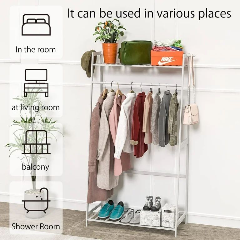 WTZ Clothing Rack with Shelves Freestanding Closet Organizer MC601 White