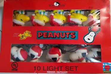 Rare Vintage Kurt Adler Peanuts Snoopy & Woodstock Christmas 10 Lights 3"