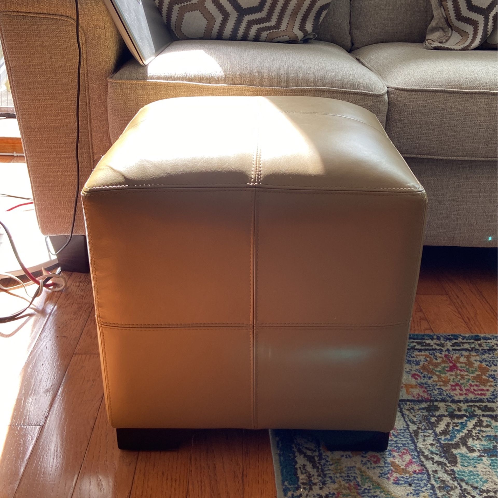 Leather Cube Ottoman From Stanley Furniture Company. Gold Color Or Light Brown .