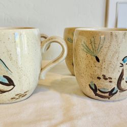 Vintage Rare 1950s MCM Large Red Wing Bob White Quail Coffee Mug Set of 4