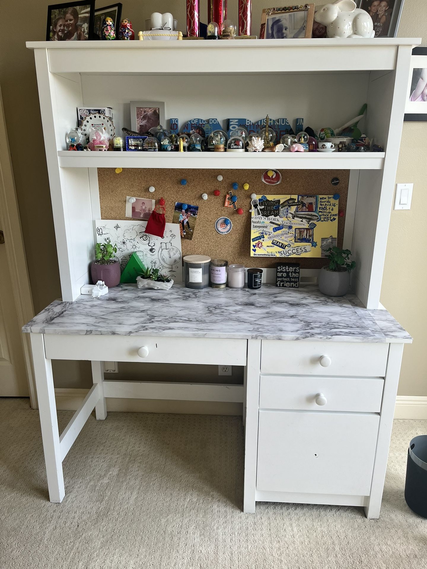 Pottery Barn Wood Desk, Hutch, and Chair X 2