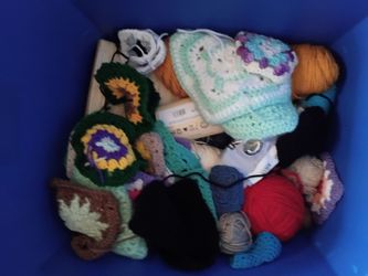 Mixed Crochet Lot with Yarn and Finished Pieces