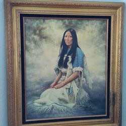 Vintage Original Jacinto Placencio Roman Native American Woman Portrait Painting on canvas.