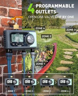RAINPOINT Sprinkler Timer, 4
Outlets Hose Timer with Brass Inlet
with Rain Delay/Manual/Automatic
Controller System, Programmable
Digital for Lawn Yar