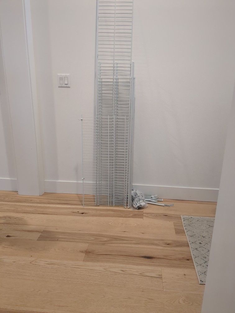 Wire Shelving with Supports and Wall Attachments