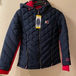 Tommy Hilfiger Women's Packable Hooded Puffer Navy Blue Jacket,  Size S