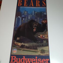 Vintage Chicago Bears Budweiser 30" Cardboard Sign Banner Ad Store Display