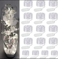 16 Pack White Fairy Lights Battery Operated, Silver Wire Mini String light-10ft
