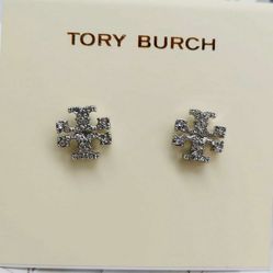 Tory Burch Stud Earrings Silver With Diamond