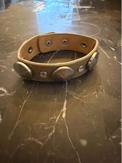 Leather Cuff with Oversized Silver Metal Discs Rocker Western Style