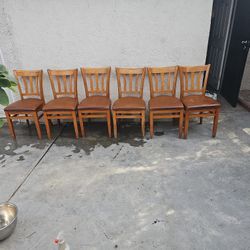 Six Amco Restaurant Wooden Leather Chairs 