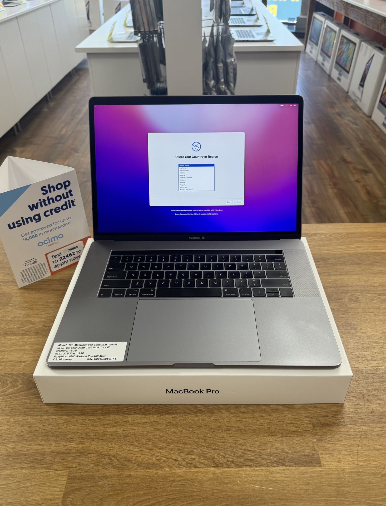 15” MacBook Pro Touchbar 2TB SSD Only $799