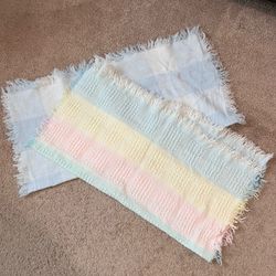 Vintage Pastel Striped Fringe Baby Blanket Set of 2