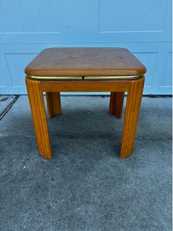 Vintage 1980’s Oak End Table Gold Toned Trim