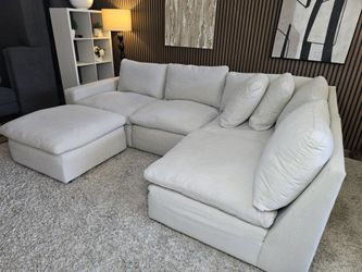 Ashley Light Gray Modular Sectional Sofa with Ottoman Feather Seat Cushions