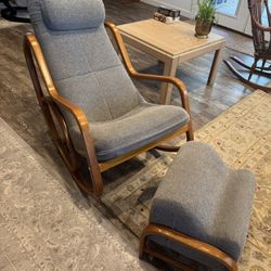 Modern Bent Wood Rocking Chair And Foot Rest