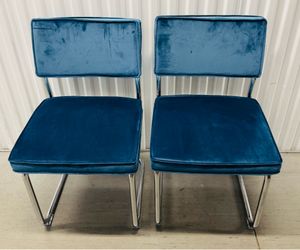 NEW Set of 2 Chairs - Blue Velvet w/ Chrome $100 for the pair Price is Firm - Size in Pics