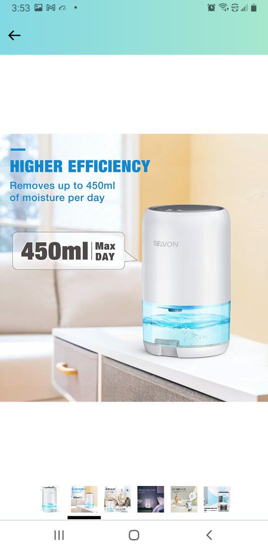 SEAVON Dehumidifier for Home, 2600 Cubic Feet Small Dehumidifier 35oz for 280 sq ft Home with 2 Work
