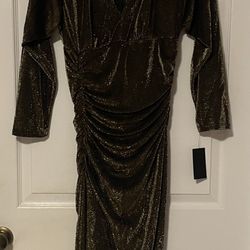 Brand New Black/Gold Ruched Party Dress Size 10