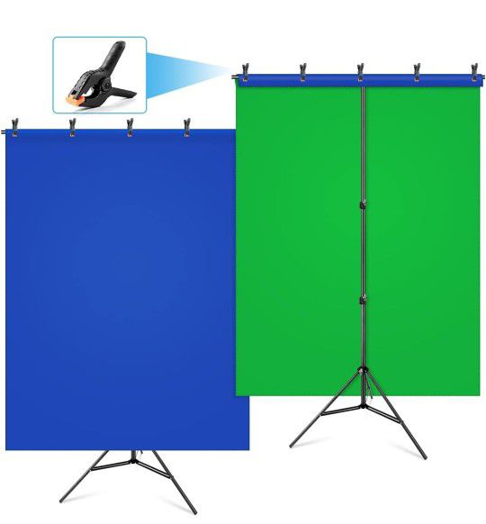6.5x5ft Green Screen Stand for Streaming,Blue Greenscreen Background with Adjustable Photo Backdrop Stand