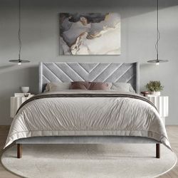 CraftPorch Shabby Chic Velvet Upholstered Bed - Silvey Grey - Queen with slats