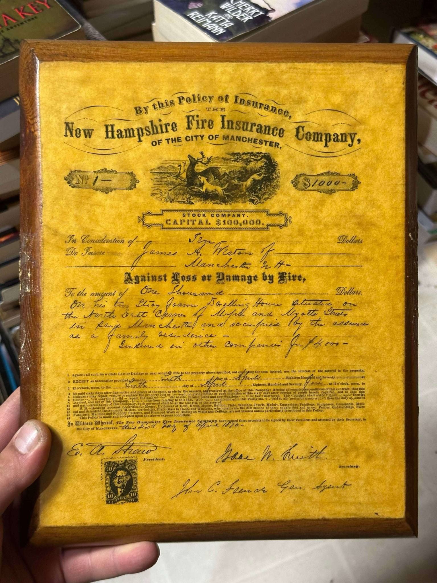 1870 Fire Insurance Policy