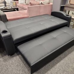 Marcelo Exposed Feet With Faux Wood Elegant Lounger // Sleeper Sofa  // NEW