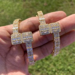 14k Gold Plated Women’s Men’s Baguette Iced Tennis Link Bracelet Bangle Prong Bracelet 5mm