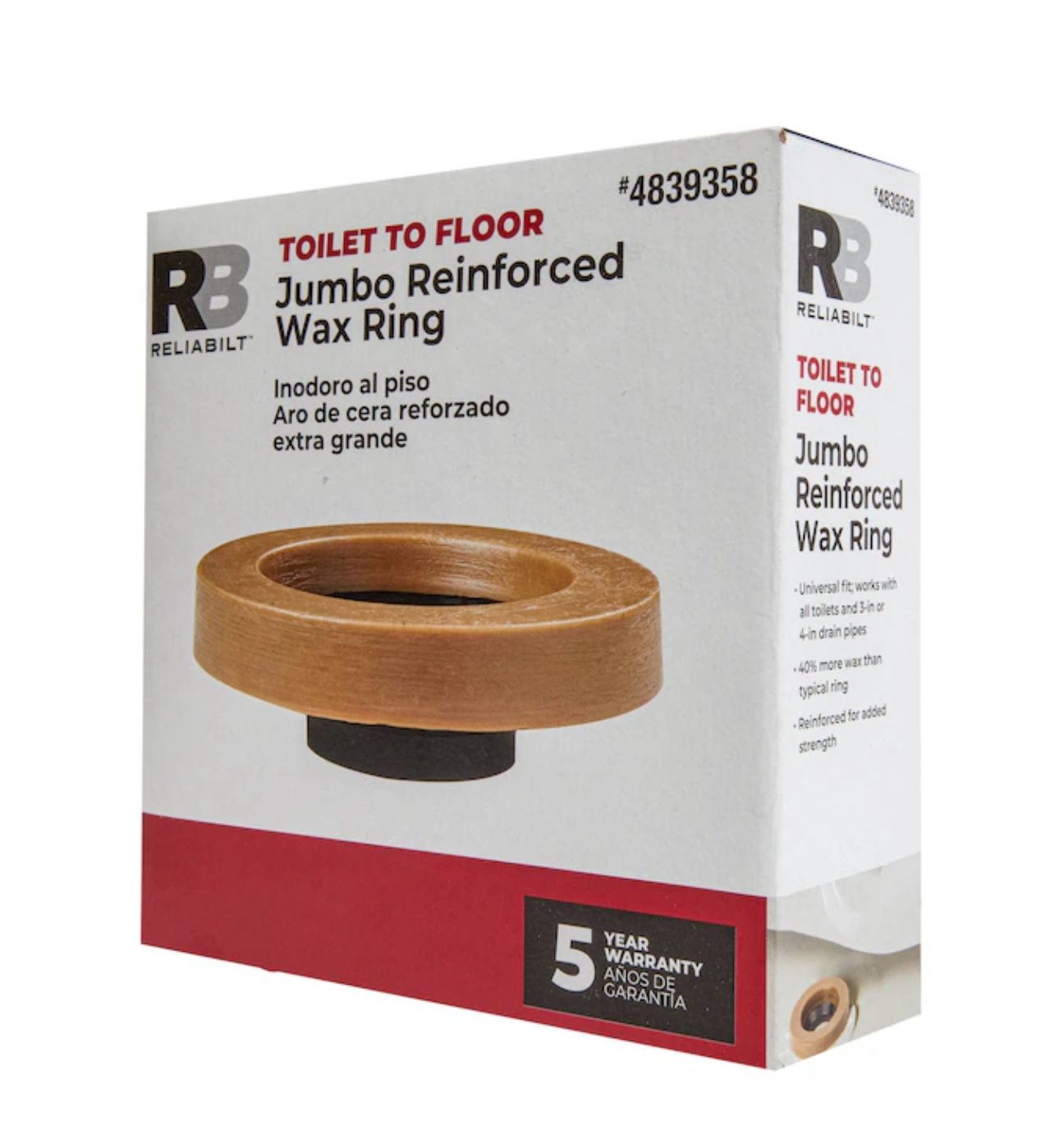 RELIABILT Jumbo Reinforced 4.9-in Brown Wax Jumbo toilet wax ring
