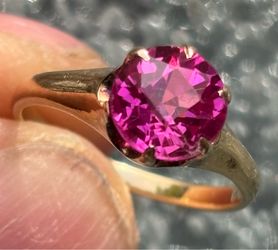 Ladies European 14K 6 Prong 1 Carat Natural Pink Sapphire Solid Gold Ring Size 5.5