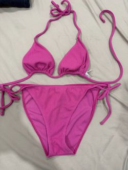 Pink Ribbed String Bikini Set