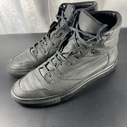 Balenciaga Men Black Perforated Leather Hi Top Sneaker 43 / US 10   373406 