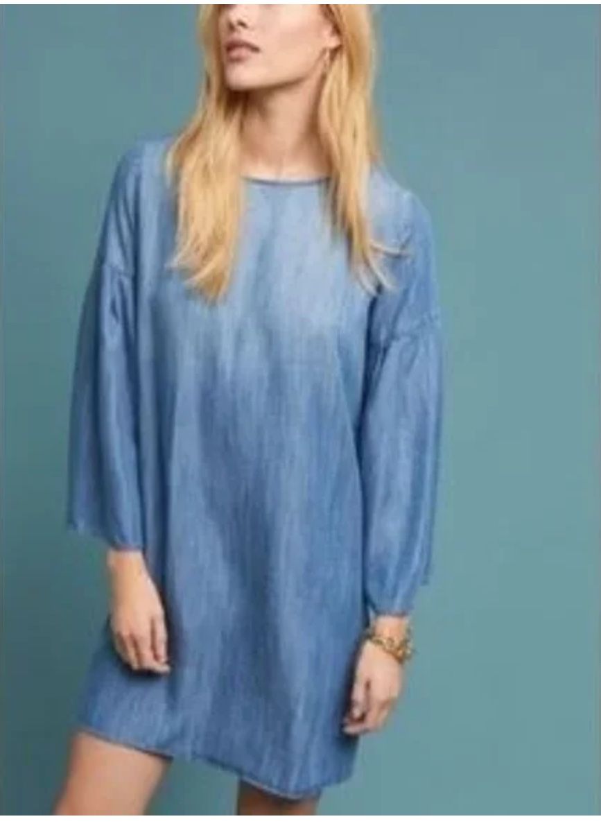 Cloth & Stone Anthropologie Womens Bell Sleeve Chambray Shift Dress Blue Size S