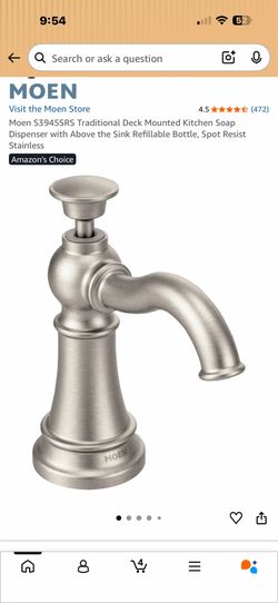 New Moen countertop or sink mount soap dispenser with large refillable bottle
