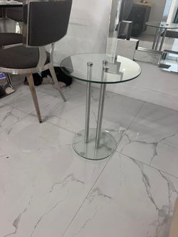 Round Glass Side Table with Chrome Legs
