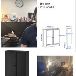 3 black Billy bookcases