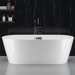 67” Freestangding Bathtub,Bath Tub, White Soaking Tub – Oval Acrylic Bathtubs cUPC Certified