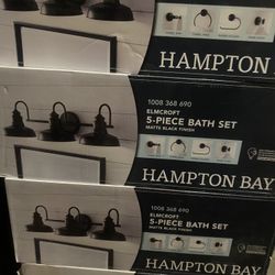 Elmcroft 29 in. 3-Light Matte Black Farmhouse Vanity Light with Matching 4-Piece Bathroom Hardware Accessory Kit