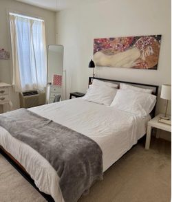 Queen Bed Frame with Black Metal/Wood Headboard+Mattress
