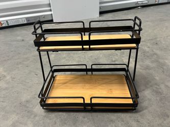 2-Tier Black Metal and Wood Rack Organizer