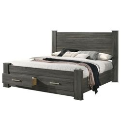 Brand New Rustic Gray 2 Drawer Storage Platform Bed