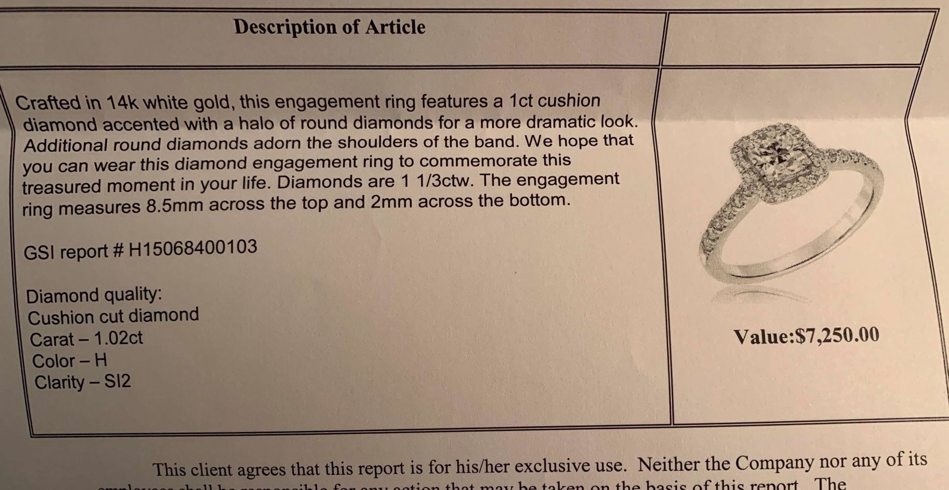 14 Kt Diamond Engagement ring 1 1/3 ctw