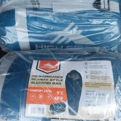 2 × Brand new high sierra performance mummy style sleeping bags 48°F