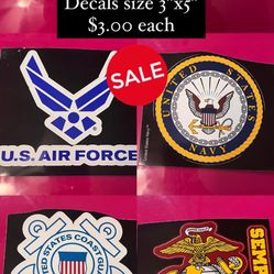 New ! Decal Size 3”x5”  ( Navy, Air Force, Marine Corps, Cost Guard, Thin Blue Line, Rainbow Bright )