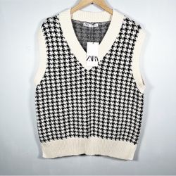 ZARA Oversized Houndstooth Sweater Vest 