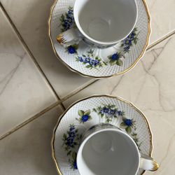 Hóllóháza, Hungary Hand Painted Esspresso China Set Of 2