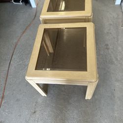Tan Wood And Glass End Table (set Of 2)