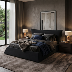 Boras King Size Upholstered Platform Bed with Special Shaped and Velvet Headboard